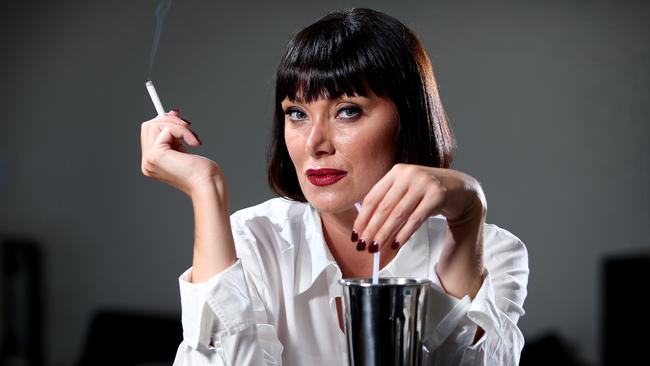 Lisa Oldfield recreates the famous Uma Thurman pose for a Daily Telegraph photoshoot. Picture: Richard Dobson