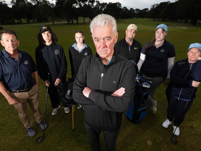 Keysborough golf club fighting for its future and the state government refusing to approve a $1 billion land rezoning that would free up new land for homes and build a new golf club. Darrell Swindells (captain) L-R background, Chris Dickinson (President), Benson Pettitt, Hannah Johnson, Nathan Mullins, Georgia Wallis and Christie Bell. Picture: Tony Gough