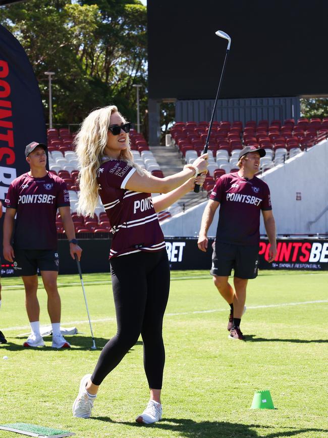 Spiranac puts the boys through their paces. Picture: Matrix/news.com.au