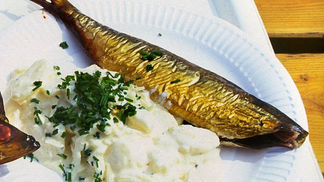 Bornholm Island, Denmark :  the celebrated smoked herring, known as Bornholmers, as served directly at the rogeri (smokehouse / restaurant) at Hasle on the west coast. �Copyright picDavid/May. food fish recipes