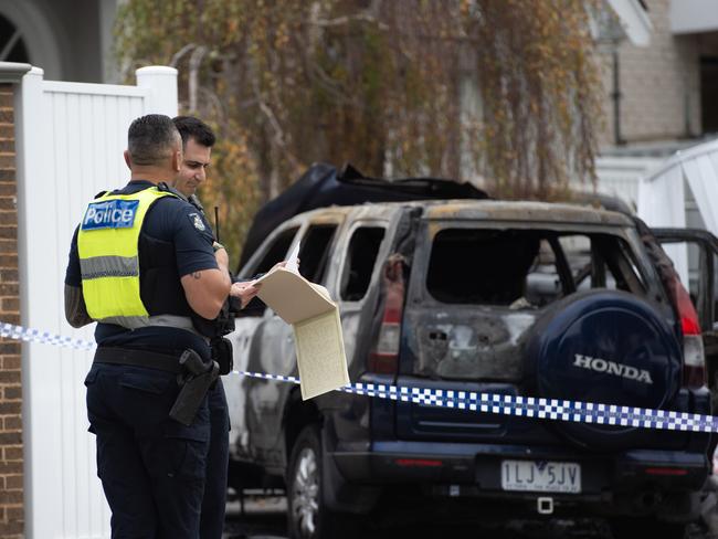 MELBOURNE AUSTRALIA - Newswire Photos MAY 14TH 2024 :  Two cars were set alight and  driven through the fence of a property on McCracken Street Essendon, around 2am this morning. PICTURE : NCA Newswire / Nicki Connolly