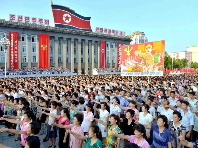 Thousands participate in a mass rally held at Kim Il-sung Square in Pyongyang on Wednesday. Picture: KCNA via Reuters