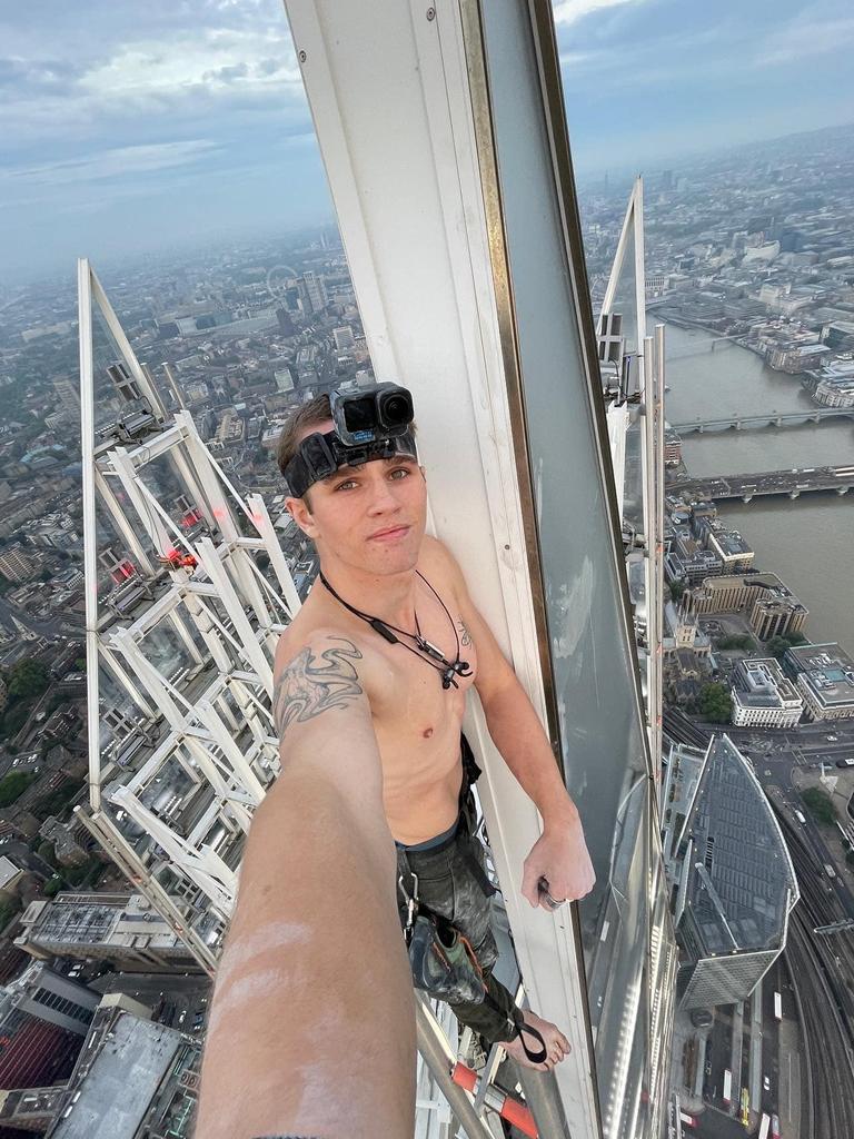 Daredevil Adam Lockwood climbed the building and took a selfie at the top. Picture: Facebook/Adam Lockwood