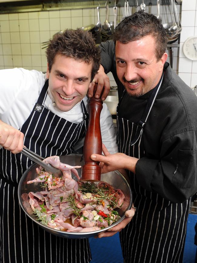 SA chef and former ''MasterChef Australia'' TV contestant Andre Ursini at work at Martini Ristorante, Norwood, in the kitchen with head chef and owner Larry Piscioneri in 2009.