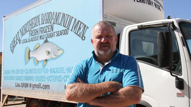 Great Northern Barramundi men owner Gavin Sibley with his truck, parked out the front of his store in Larapinta, Alice Springs. Picture: Gera Kazakov