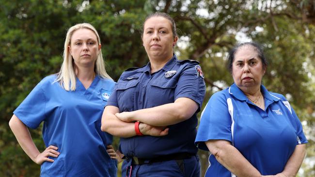 Dolly Borg (Ward Assistant and HSU Delegate) (right) is striking alongside hospital staff and paramedics on Thursday to demand hospital staff are paid enough to get by as cost-of-living rises. Picture: David Swift