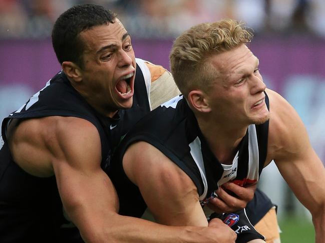AFL: Round 7 Collingwood v Carlton Ed Curnow & Adam Treloar  Picture:Wayne Ludbey