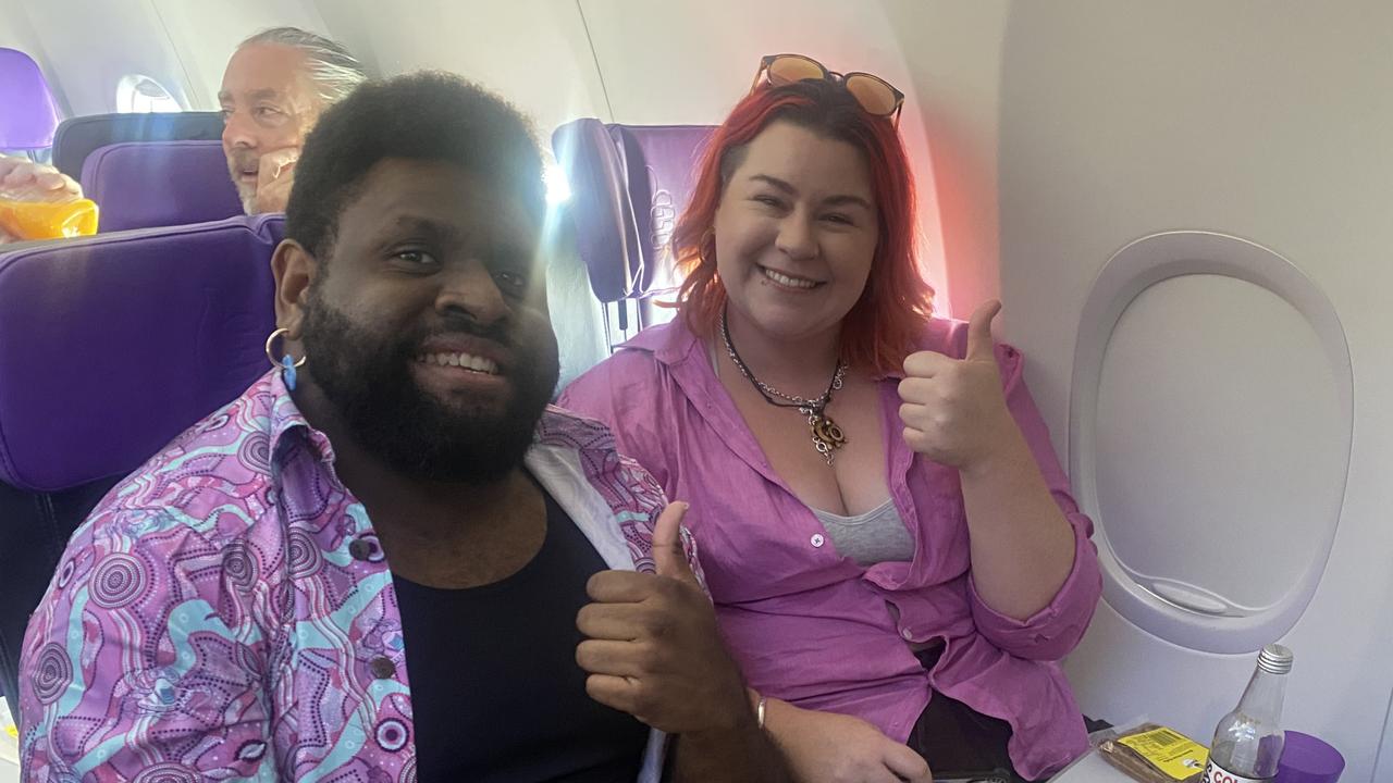 Ian Zaro and Nat Alise were proud to be on board for Bonza's first flight from Sunshine Coast to the Whitsundays.