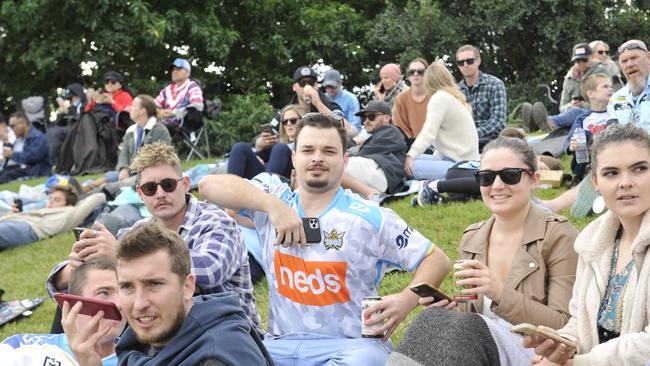 Coffs Coast league fans enjoy the atmosphere at the Cronulla Sharks v Gold Coast Titans match at C.ex Stadium Coffs Harbour. Photo: Tim Jarrett
