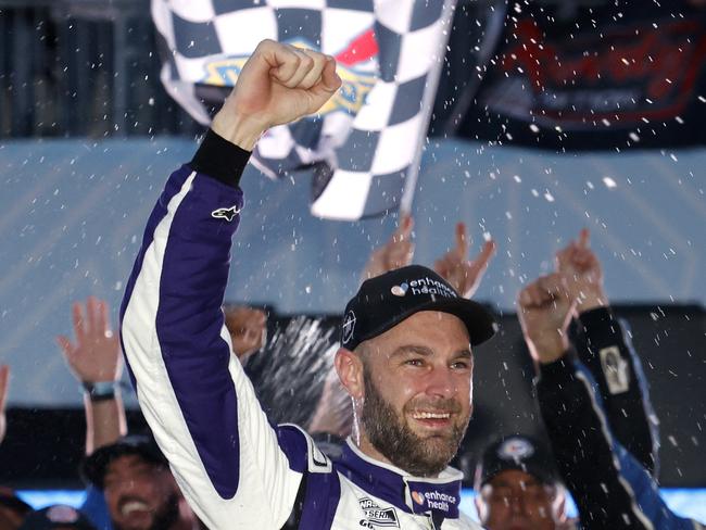 Shane Van Gisbergen celebrates in victory lane after winning the NASCAR Cup Series Grant Park 220. Picture: Chris Graythen / GETTY IMAGES NORTH AMERICA.