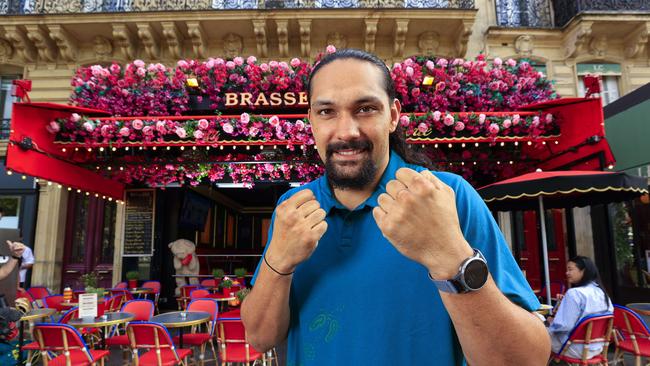 Paris Olympics 2024Ã&#137; Australian boxer Teremoana Teremoana enjoys a coffee on the Champs-Elysees before the start of competition. Pics Adam Head