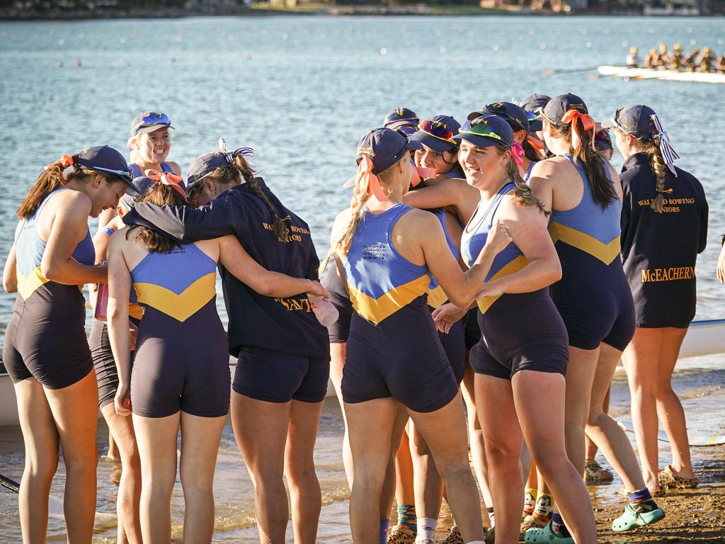 A shorter version of the Head Of The River regatta at West Lakes went ahead on Monday. Picture: AAP / Mike Burton