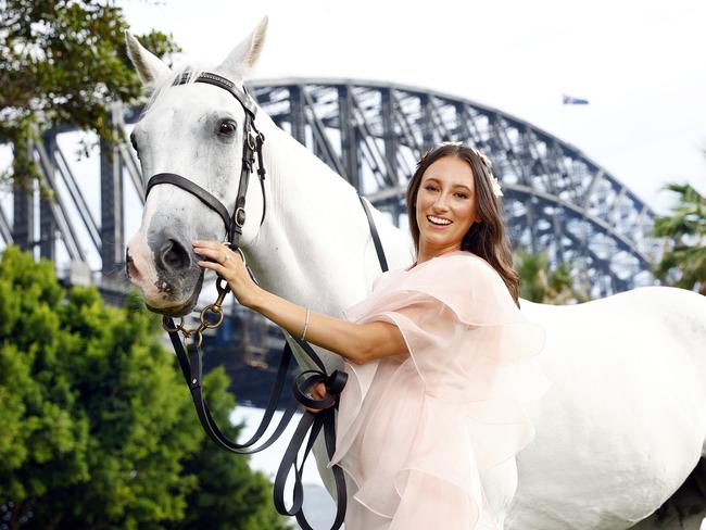 DAILY TELEGRAPH 1ST MARCH 2023, WARNING- EMBARGOED FOR DAILY TELEGRAPH MONDAY 6TH MARCH , Pictured by Sydney Harbour is ATC’s Racing Ambassador for Sydney’s Autumn Racing Carnival. Katelyn Mallyon, wife of leading Jockey James McDonald, ahead of the 2023 Autumn Spring Carnival. , Picture: Richard Dobson