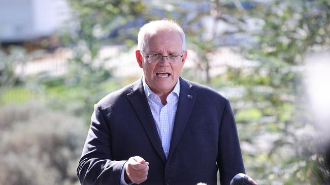 Mr Morrison said there was a “clear choice” at the coming election, claiming a vote for Labor means “higher taxes with real consequences on your mortgage repayments, grocery bill and household budget”. Picture: Jason Edwards