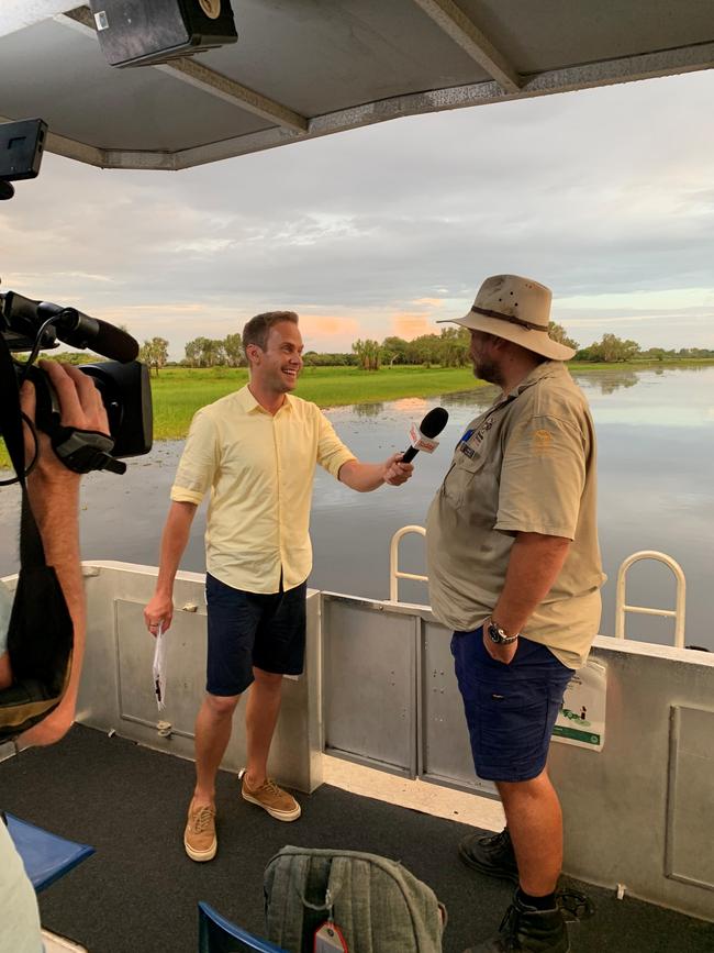 Today Show weather host Tim Davies at the Yellow Water Billabong in Kakadu. Picture: Supplied