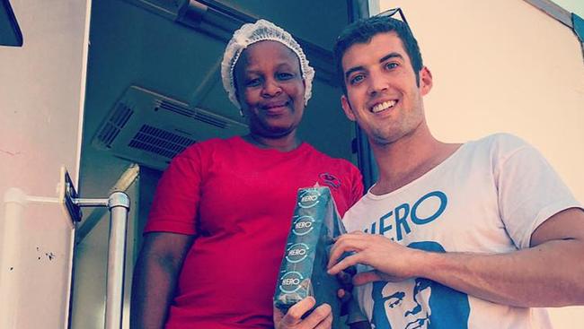 Big task ... Dustin Leonard has just spent two weeks in Botswana giving away 500,000 contraceptives. Picture: Supplied.