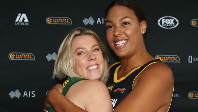 Sara Blicavs and Liz Cambage at the WNBL season launch. Picture: Michael Klein