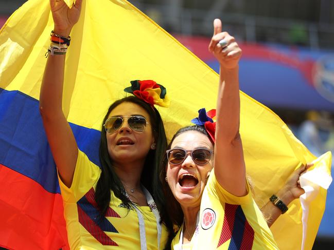 SARANSK, RUSSIA - JUNE 19:  Colombia fans react during the 2018 FIFA World Cup Russia group H match between Colombia and Japan at Mordovia Arena on June 19, 2018 in Saransk, Russia.  (Photo by Clive Mason/Getty Images)