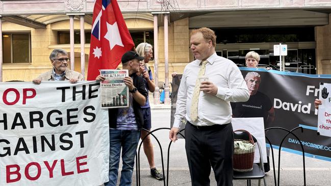 Richard Boyle speaks to supporters after his trial date is set. Picture: Izzy McMillan