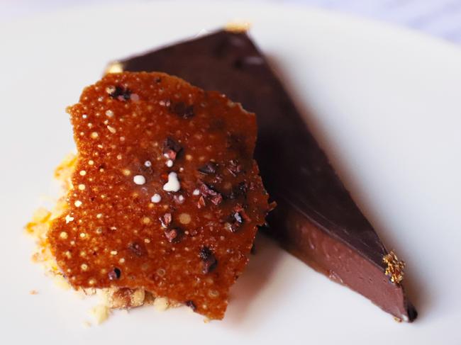 The chocolate tart, caramel and bay leaf gelato. Picture: Jenifer Jagielski