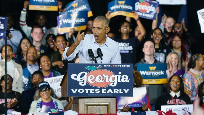 Former President Barack Obama speaks at a campaign event for Georgia Democrats.