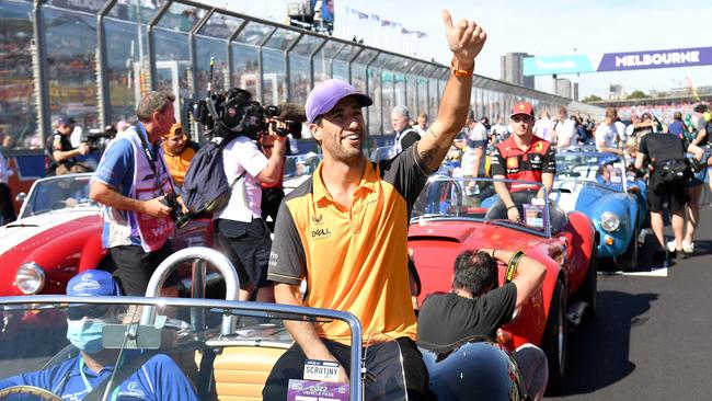 McLaren's Australian driver Daniel Ricciardo gives thumbs up to the crowd. Picture: AFP