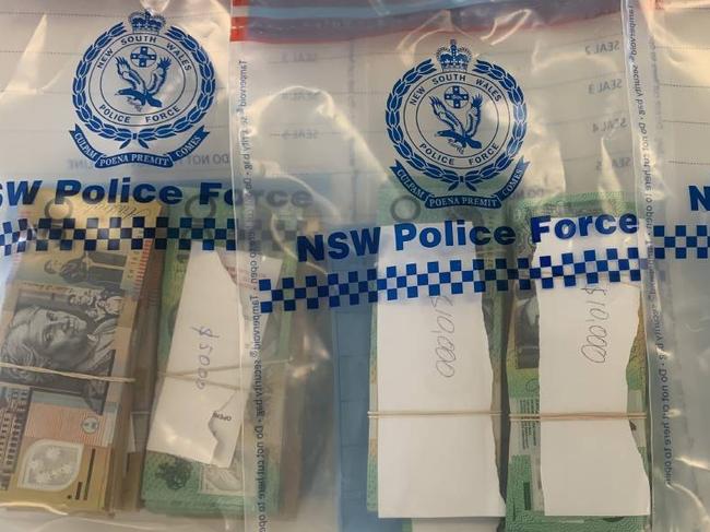 Cash allegedly seized during the raid. Picture: NSW Police Force.