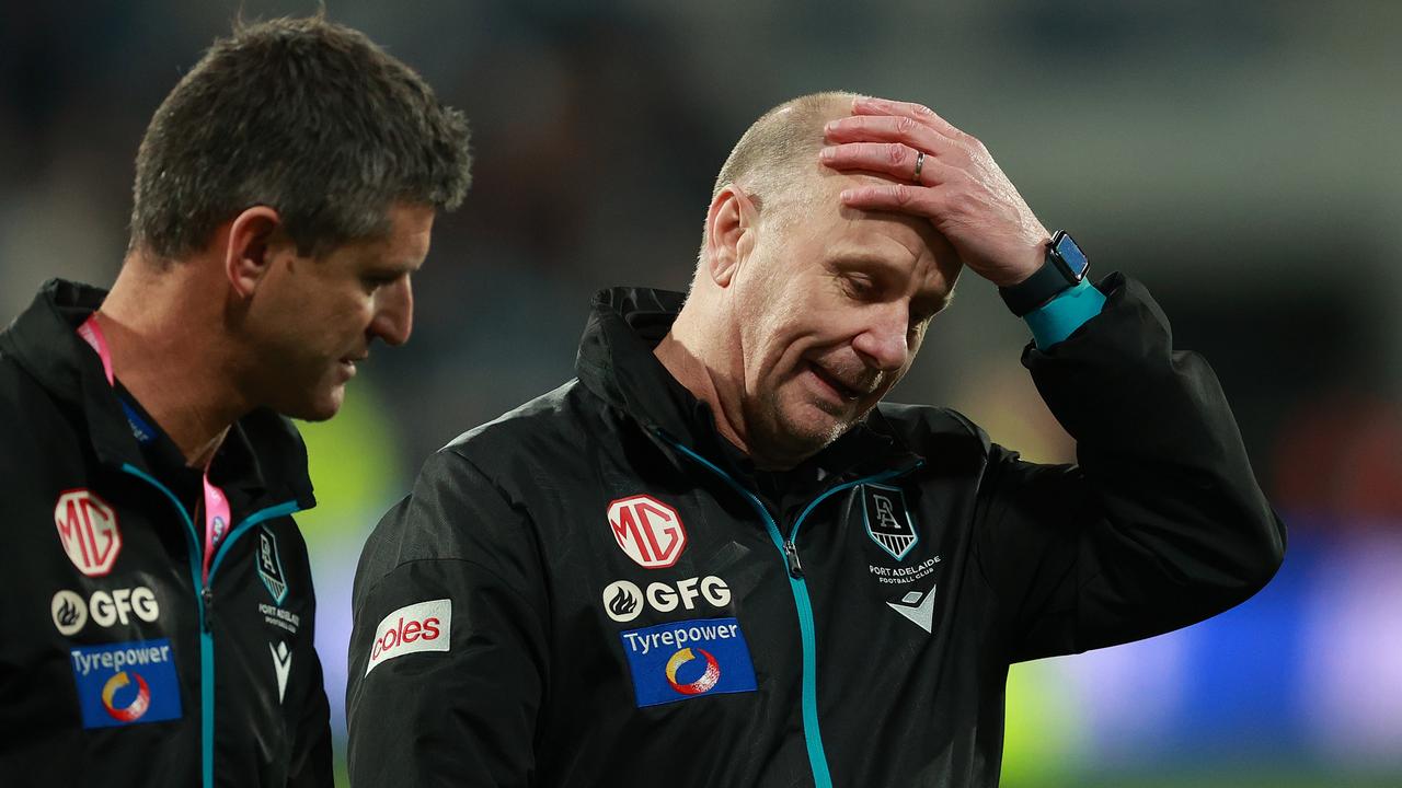 Ken Hinkley has sought clarity from AFL umpires boss Dan Richardson on the best way to minimise free kicks. Picture: Kelly Defina/Getty Images