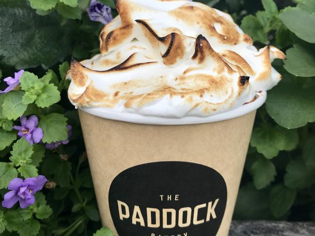 Paddock Bakery's hot chocolate comes with torched marshmallows on top. 