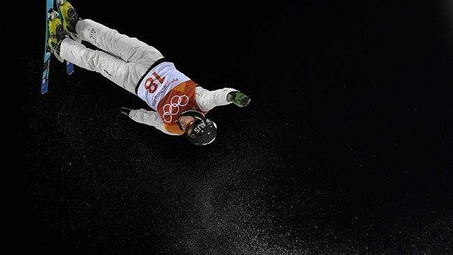 David Morris competes during the men's aerials final. Picture: AFP.