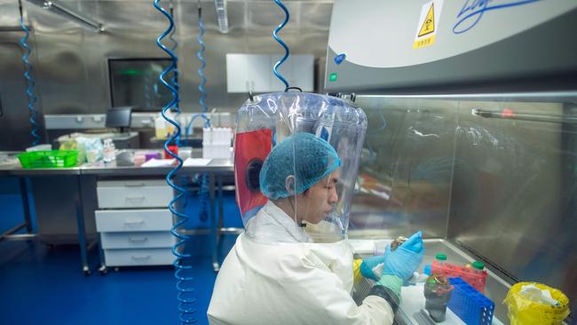 A worker inside the P4 laboratory in Wuhan, the capital of China's Hubei province. Picture: AFP