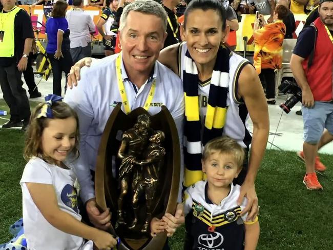 Paul Green and family celebrate winning the premiership with the Cowboys.