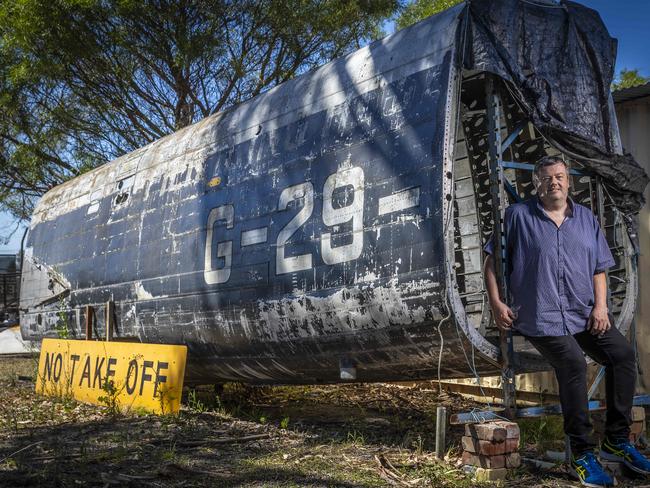 Moorabbin Air Museum GM Ewan McArthur is hoping to restore the former Lincoln heavy bomber — with a little help. Picture: Jake Nowakowski