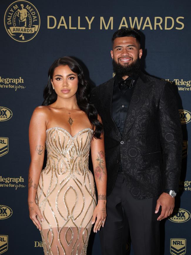 Payne Haas and his partner Leilani Mohenoa. Picture: Mark Kolbe/Getty