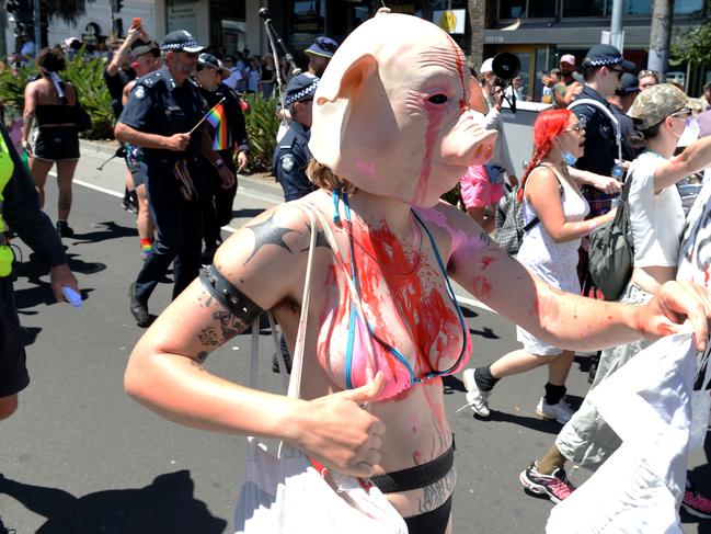 Protesters at the Midsumma Pride March. Picture: Andrew Henshaw