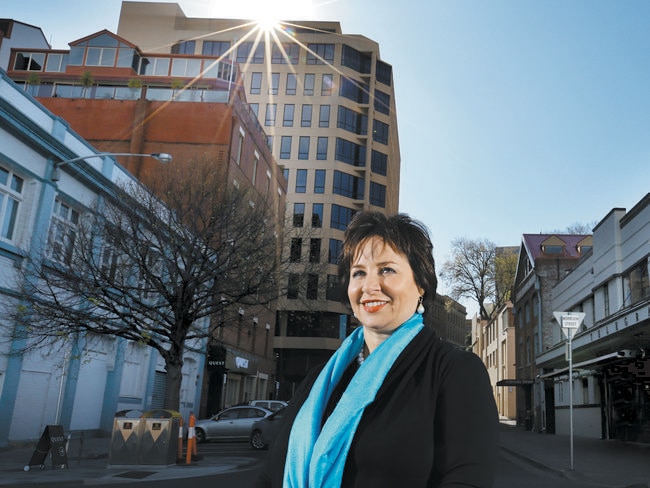 Lord Mayor of Hobart Sue Hickey is all for change in the city. The proposed hotel development on Davey Street will sit high up in the sky between next to the Telegraph Hotel. Picture: NIKKI DAVIS-JONES