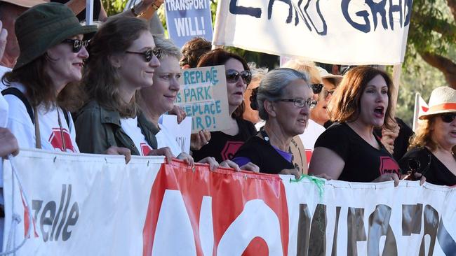 Dozens of residents attended an anti-WestConnex protest at Pioneer Park, Leichhardt.