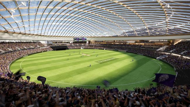 A graphic depicting the proposed Macquarie Point Stadium in Hobart. Picture: Supplied
