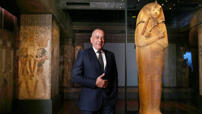 Mostafa Waziry, the secretary-general of the supreme council of antiquities in Egypt, with the sarcophagus of Ramses the Great. Picture: Britta Campion