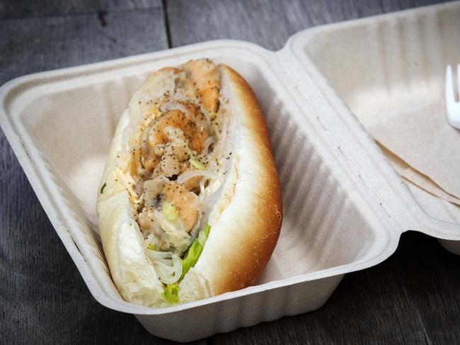 Ali’s Fried Mussel Sandwich which features succulent, crispy, batterered mussels on a fresh Pigeon Whole bun with onion, celery and house-made ranch dressing. Picture: Chris Kidd