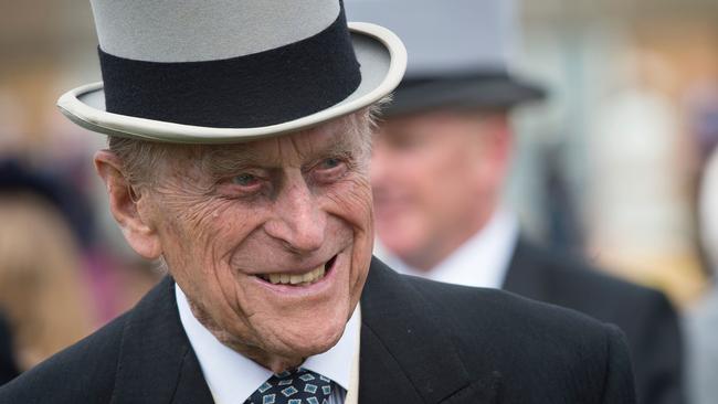 Prince Philip, Duke of Edinburgh greets guests at a garden party at Buckingham Palace in London in May 2017.