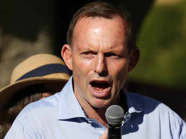 A large Anti-Abortion rally has been organised in Hyde Park today drawing a crowd in the thousands. Pictured is Tony Abbott speaking. Picture: David Swift.