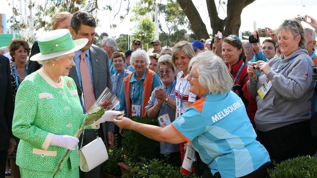 Queen Elizabeth visits the Commonwealth Games Athletes' Village in Melbourne.