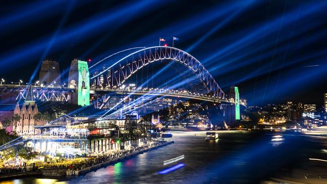 Vivid Sydney's drone show, Love Is In The Air takes flight over Sydney Harbour, last year. Picture: Tom Parrish