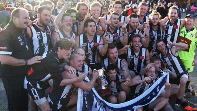 Belgrave celebrates the AFL Yarra Ranges Division 2 premiership last year. Picture: Robyn Kuys