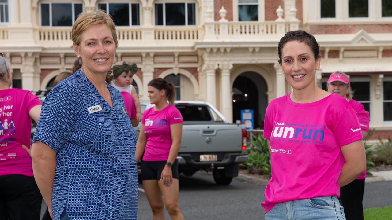 Amy Crew sat opposite now-Mater Oncology Nurse Narelle Yench as they both underwent breast cancer treatment at Mater Private Hospital Rockhampton.