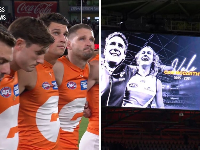 Tributes to Cam McCarthy on Saturday night. Photos: Fox Sports