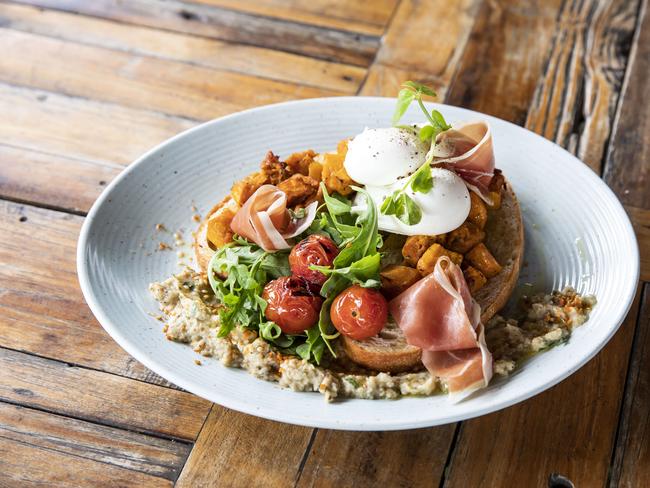 Dish: Smashed butternut pumpkin on sourdough with baba ganoush. Picture: Mark Cranitch