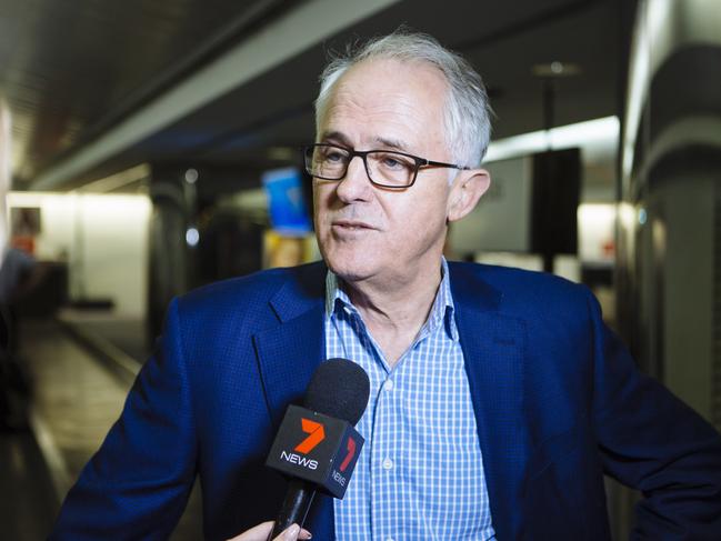 *****EXCLUSIVE PREMIUM LOCKED CONTENT - THE AUSTRALIAN and News.com.au OUT***** Former Australian Prime Minister, Malcolm Turnbull speaks to the media in the baggage claim area at New York's LaGuardia Airport as he arrived for an extended holiday with his wife, Lucy. Queens, New York, USA. Sunday, September 2nd, 2018. (Angus Mordant for NewsCorp Australia)