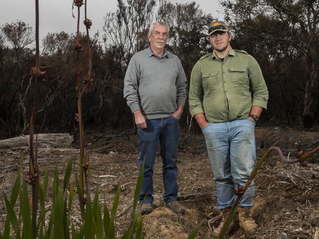 Parndana CFS captain Terry May with fellow volunteer Jack Mumford. Picture: Simon Cross